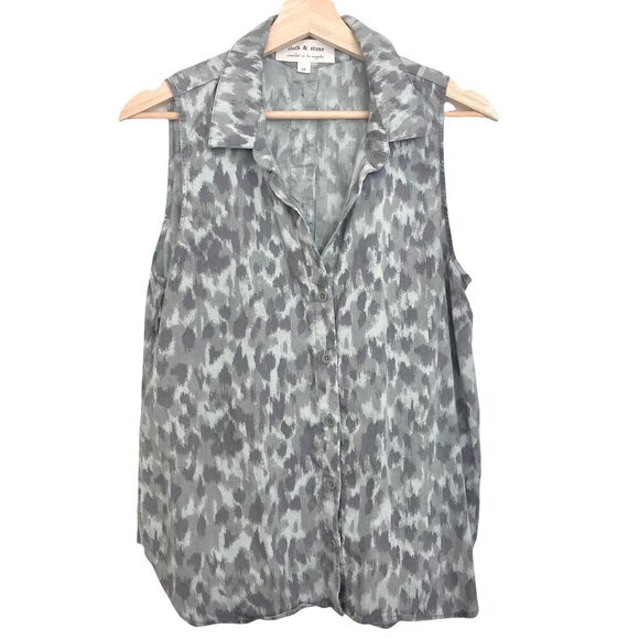 Anthropologie Cloth & Stone Taping Leopard Tank Shirt Sleeveless Gray Camo - Picture 4 of 10